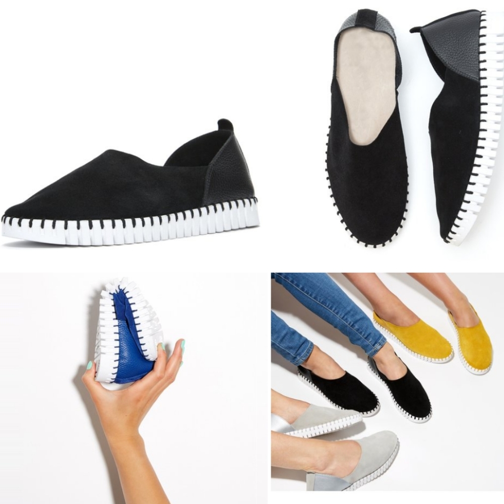 $100 OFF!! 39 8 ASHBURY SKIES BENDY SOLID BLACK LEATHER SLIP ON COMFORT FLATS